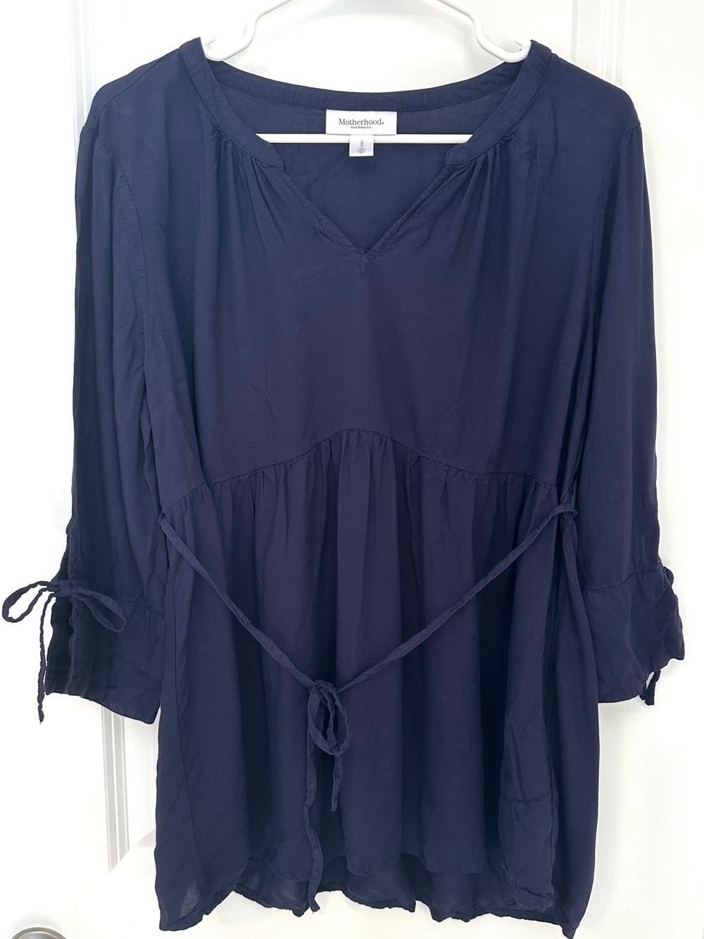 Motherhood Navy V-Neck Tie-Waist Blouse